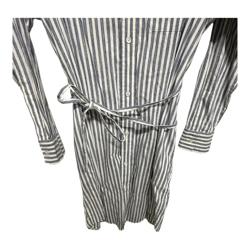 VINCE Coastal Stripe Shirt Dress in Coastal Blue / Optic White Size Medium M - Picture 4 of 7